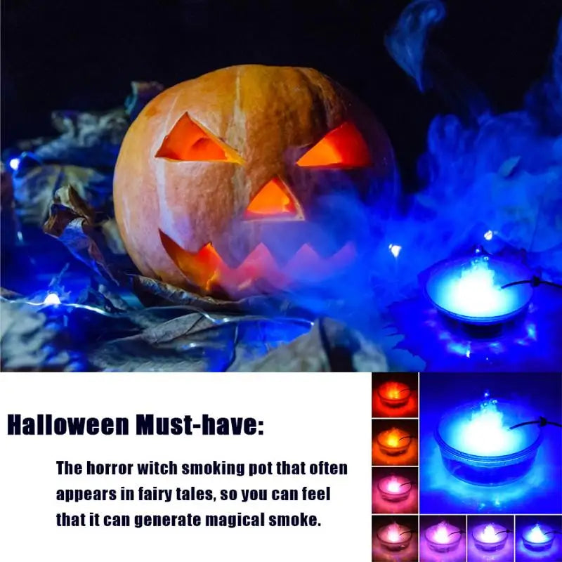 Halloween Mist Maker Fogger Water Fountain Fog Machine Color Changing Party Prop Halloween Smoke Machine Lighting Lights Effect