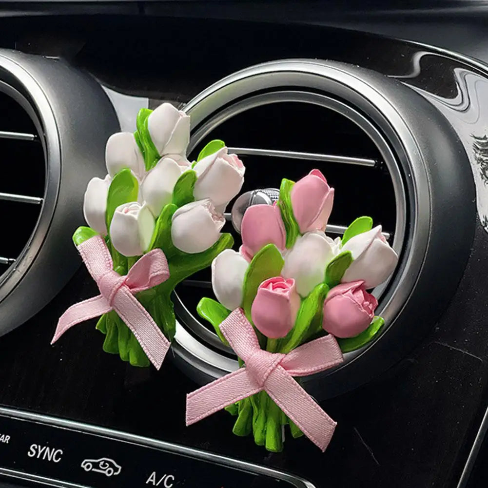 Tulip Bouquet Car Air Freshener Fragrance Car Air Conditioner Air Outlet Diffuser Car Interior Decoration Accessories