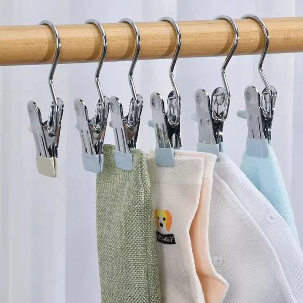 Stainless Steel Clothespins Laundry Hooks With Hooks Pants Rack Portable Hanging Clothespins Closet Clothes Storage Box Hanger