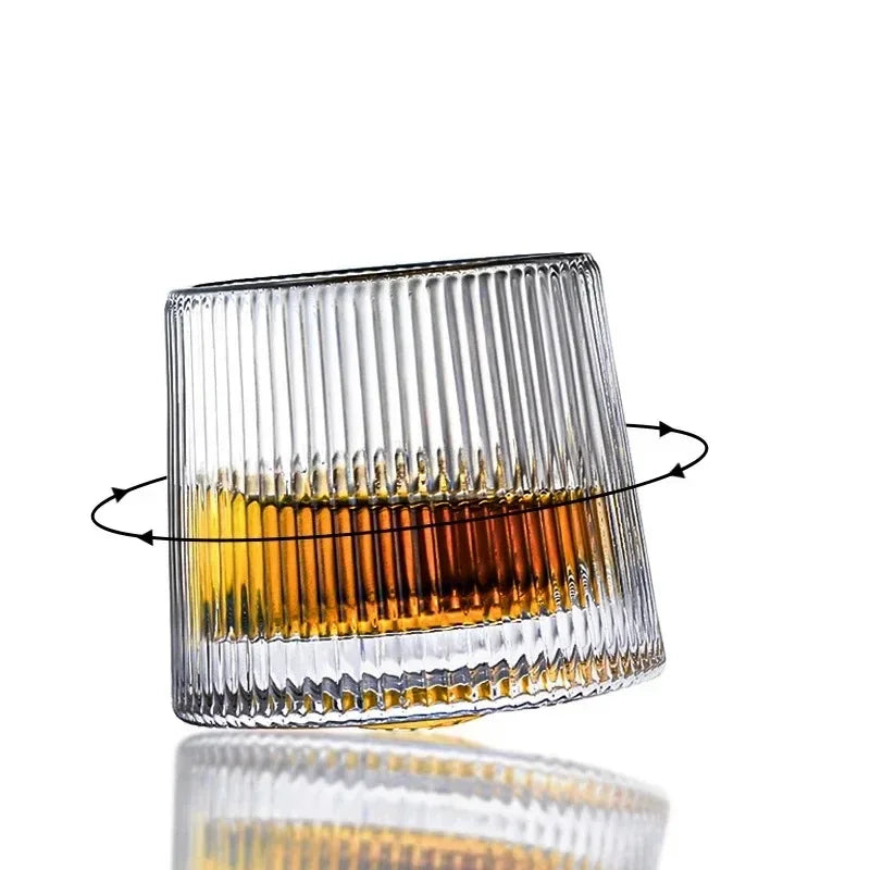 160ML Rotatable Whiskey Glass Cup Barware Old Fashioned Wine Glass with Wooden Base for Liquor Scotch Bourbon Bar Glassware Tool