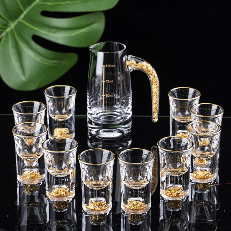 Crystal Liquor Spirits Shot Glasses Gift Box Gold Mountain Thick Bottom Wine Glasses Whiskey Glass Spirits Vodka Brandy Shot Cup