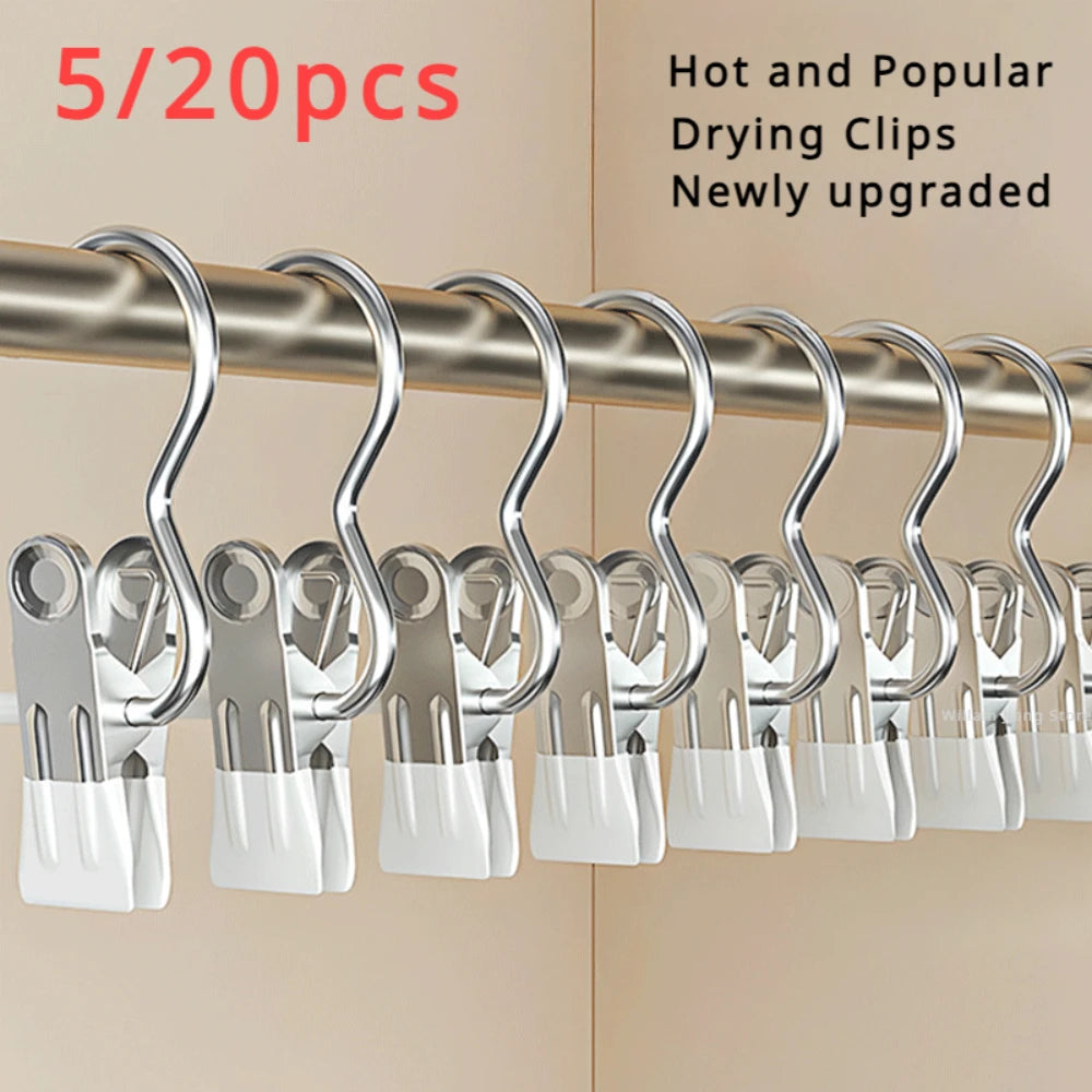 Stainless Steel Clothespins Laundry Hooks With Hooks Pants Rack Portable Hanging Clothespins Closet Clothes Storage Box Hanger