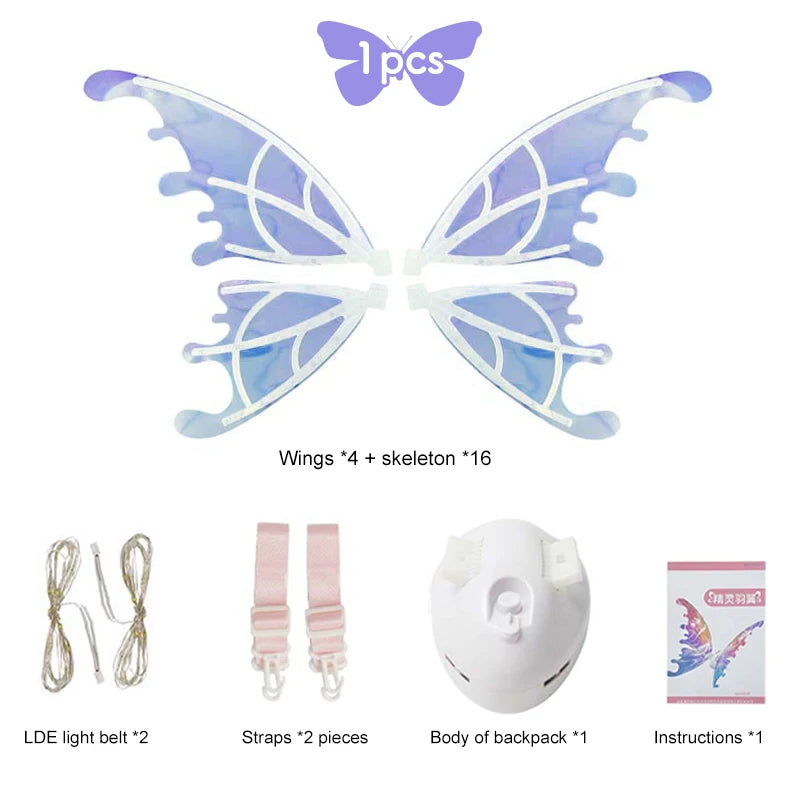 Butterfly Wings with Light Music Electrical Elf Wings Glowing Angel Wing Halloween Dress Up Prop Girls Happy Birthday Party Deco