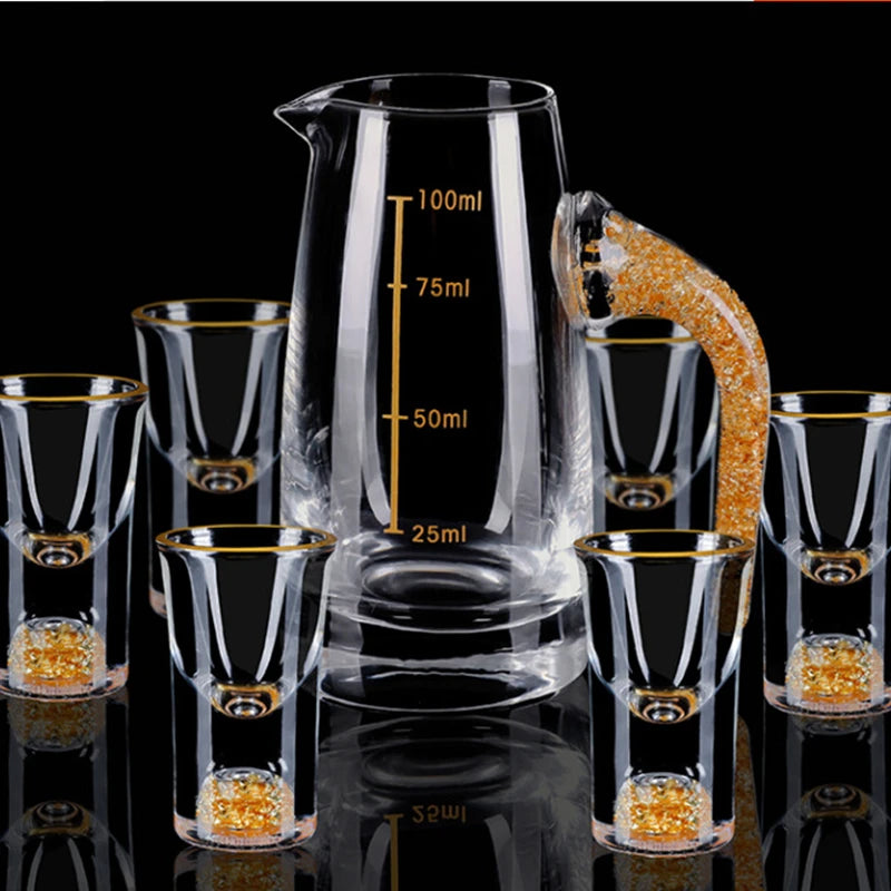 Crystal Liquor Spirits Shot Glasses Gift Box Gold Mountain Thick Bottom Wine Glasses Whiskey Glass Spirits Vodka Brandy Shot Cup