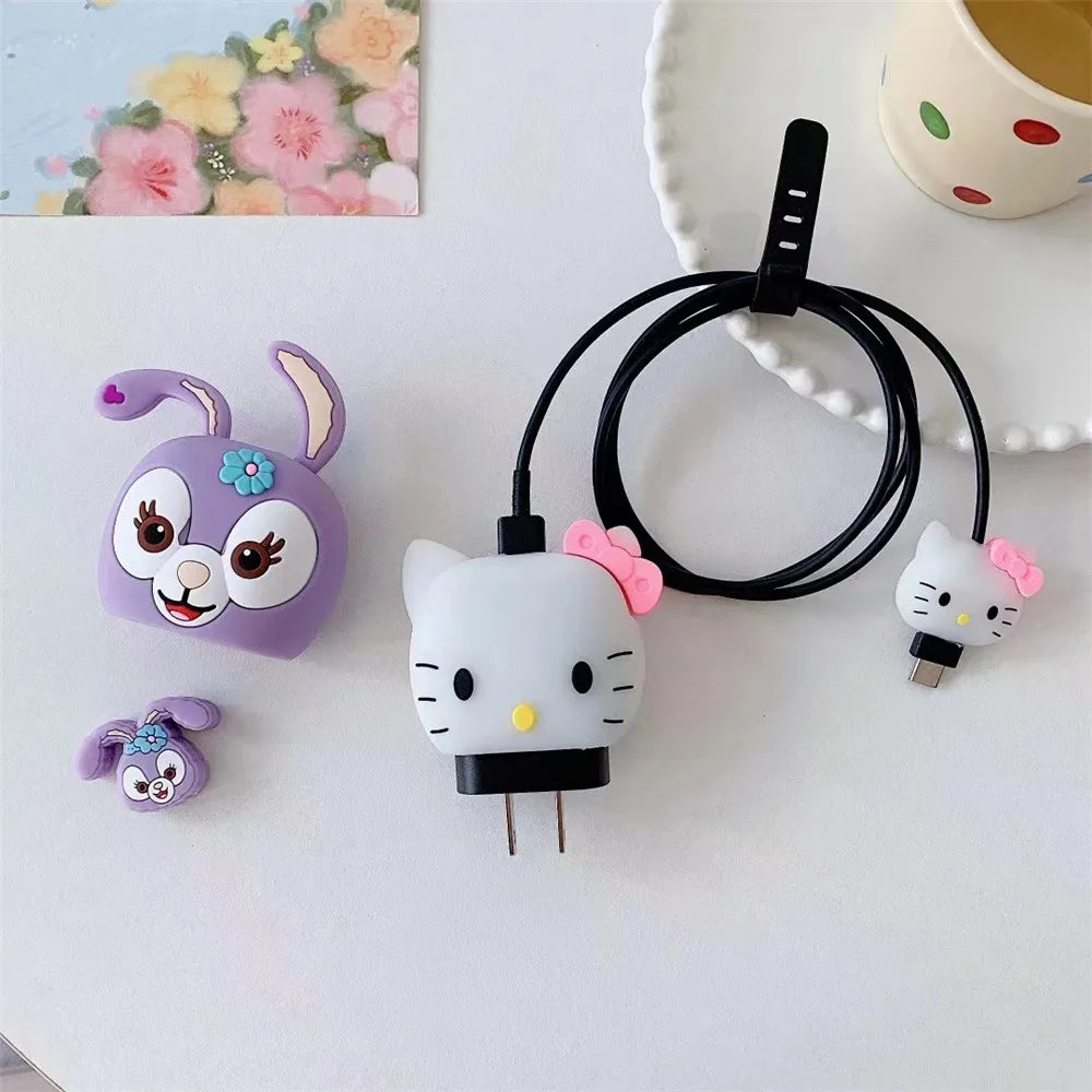 MINISO Cartoon Cable Protector Set For Samsung 25W Charger Original Charger Head Protective Case Data Line Anti Breaking