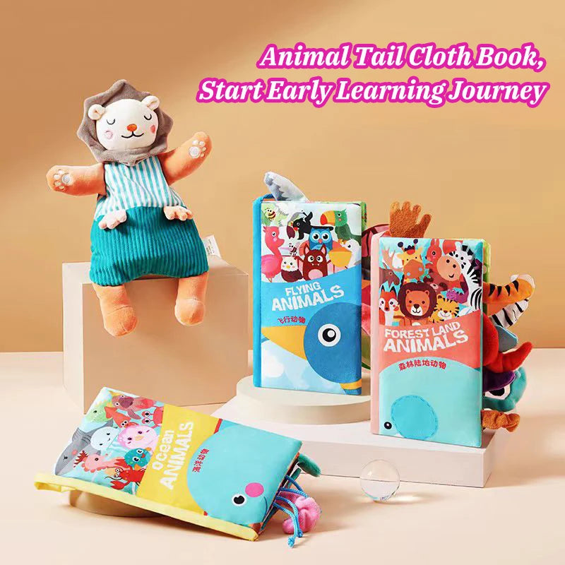 Baby Early Learning Toy Kids Cartoon Animal Tails Book Baby Quiet Book 3D Touch Feel Toys Baby Early Visual Colour Cognize Toys