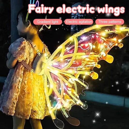 Butterfly Wings with Light Music Electrical Elf Wings Glowing Angel Wing Halloween Dress Up Prop Girls Happy Birthday Party Deco