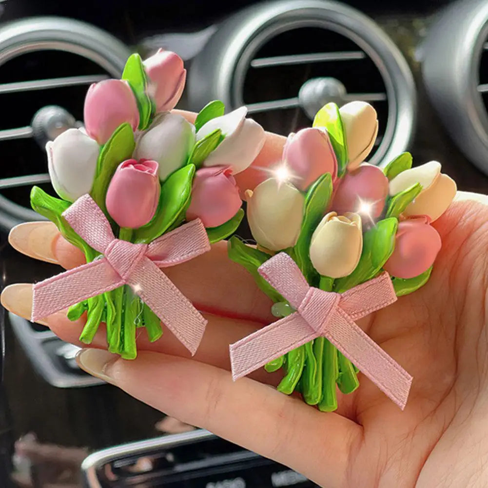 Tulip Bouquet Car Air Freshener Fragrance Car Air Conditioner Air Outlet Diffuser Car Interior Decoration Accessories