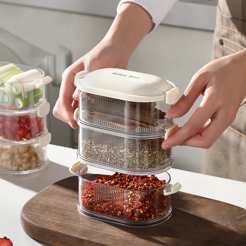 Transparent Spice Box Kitchen Seasoning Jar Stackable Multi-Layer Food Container Crisper Box