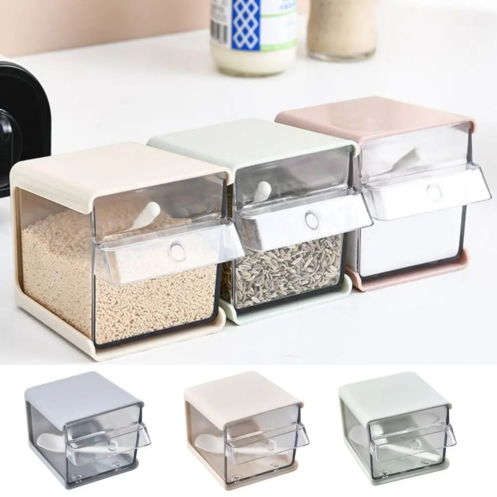 Stylish Plastic Wall-mounted Spice Box Eco-Friendly Punch-Free Seasoning Jar Space Saving with Spoon Seasoning Container Kitchen