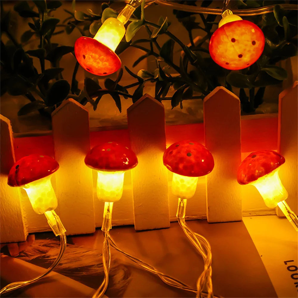 1.5M 10 LED  Mushroom Fairy Lights Battery Operated String Light for New Year Valentines Party Gift Garland Pot Fairy Decor