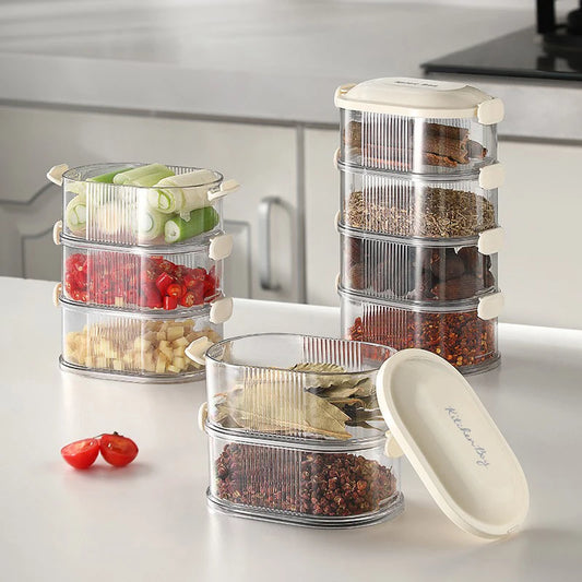 Transparent Spice Box Kitchen Seasoning Jar Stackable Multi-Layer Food Container Crisper Box