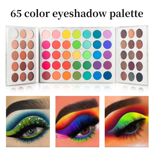 65 Colors Eye Shadow Plate Shimmer Matte Sequin Eyeshadow Colorful Stage Ball Dedicated Neon Eyeshadow Palette Makeup Beauty