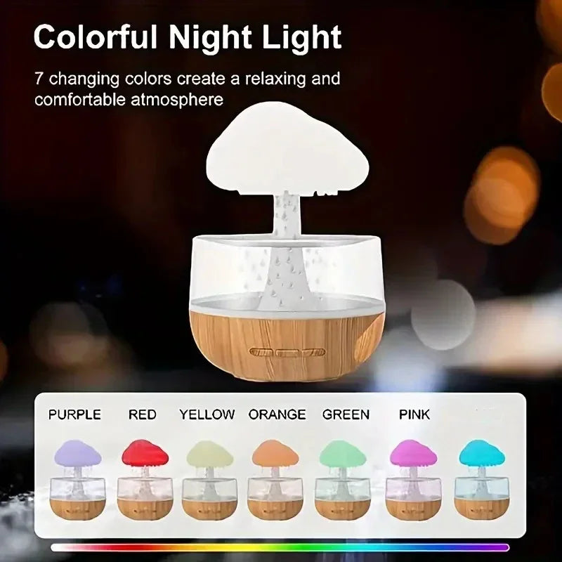 Mushroom Rain Air Humidifier Electric Aroma Diffuser Small Aromatherapy Machine Water Drops Sounds Colorful Night Lights