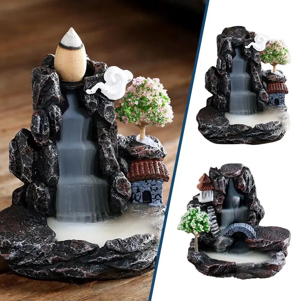 1pcs Waterfall Incense Holder Statue Ornament Incense Cone Burner Backflow Incense Burner for Desktop Home Decoration I4L1