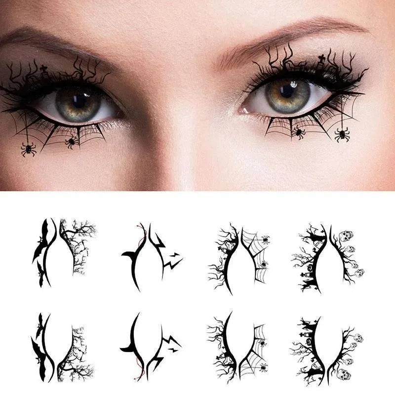 4/8pcs/set Eye Makeup Stickers Temporary Tattoos Sticker for Women Halloween Party Bat Spider Face Waterproof Fake Tatto Eye Art