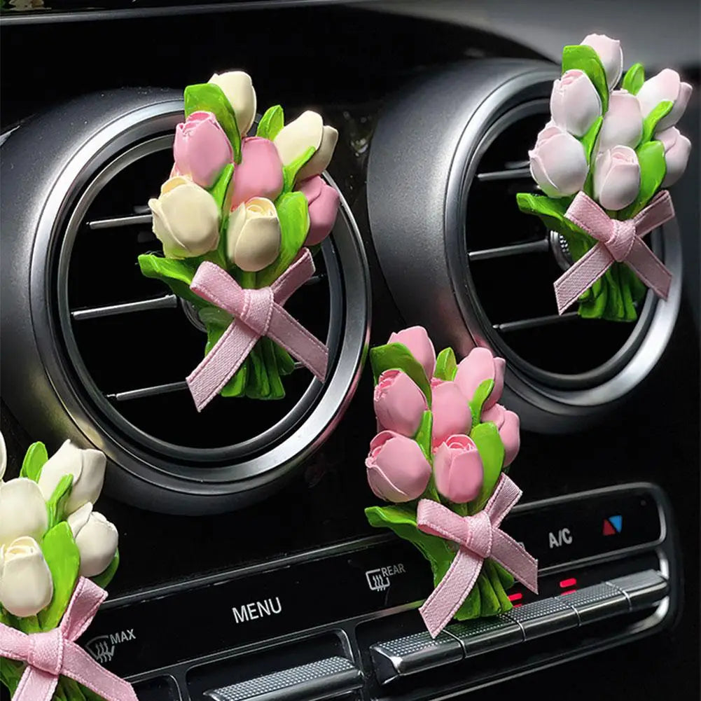 Tulip Bouquet Car Air Freshener Fragrance Car Air Conditioner Air Outlet Diffuser Car Interior Decoration Accessories