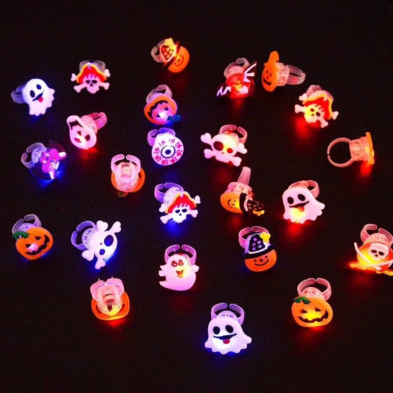 LED Light Halloween Ring Glowing Pumpkin Ghost Skull Rings Halloween Christmas Party Decoration for Home Santa Snowman Kids Gift