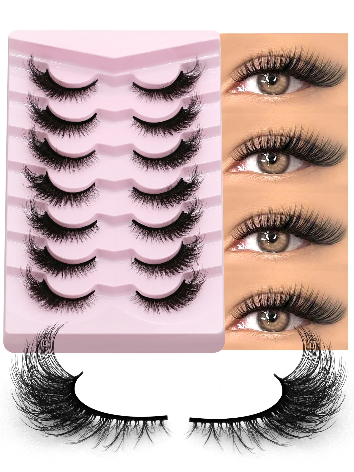 GROINNEYA Cat Eye Lashes Natural False Eyelashes Cat Eye Lashes Soft Winged False Eyelashes Natural Look Fluffy Wispy Makeup