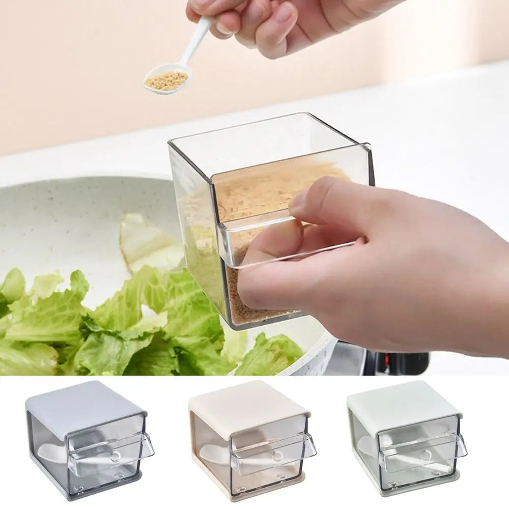 Stylish Plastic Wall-mounted Spice Box Eco-Friendly Punch-Free Seasoning Jar Space Saving with Spoon Seasoning Container Kitchen