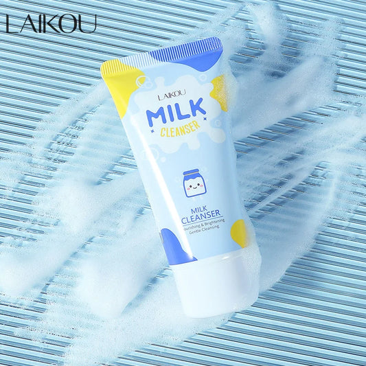 LAIKOU Milk Facial Cleanser Scrub Deep Cleaning Exfoliating Cream Rich Face Wash Cleaner Oil Control Brightening Skin Care