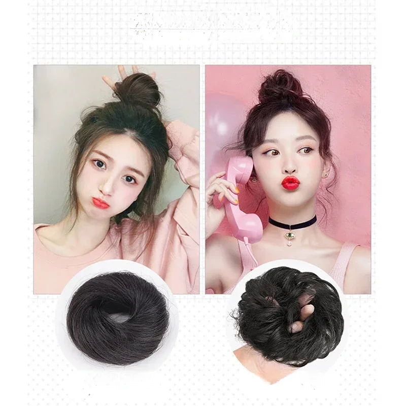 Women Girls Fluffy Bun Invisible Seamless Natural Bun Braiding Hair Ring Ponytail Decoration Hair Tie Hair Braids Styling