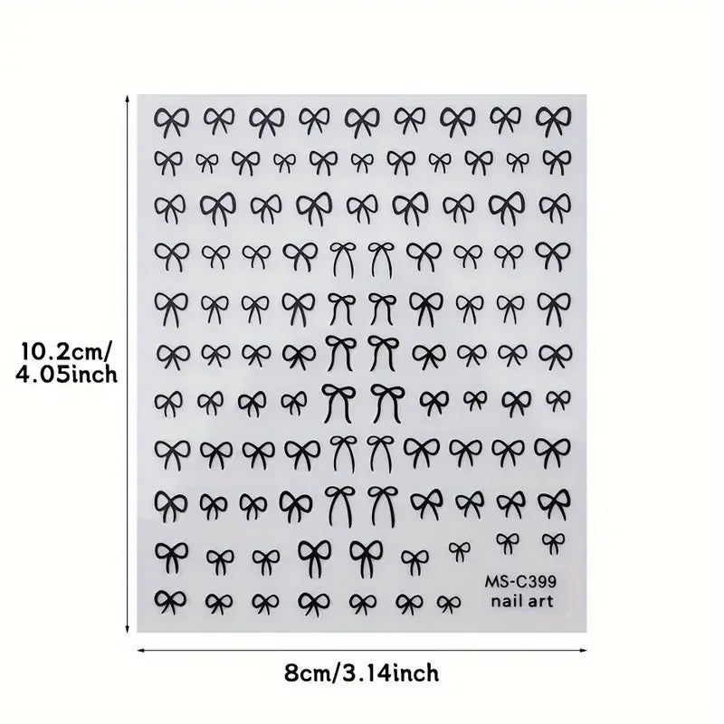 1/2pcs Black White Pink Mini Bowknot Design Nail Art Sticker Self Adhesive Lace Ribbons Bow Butterfly Decals Nail Art Decoration