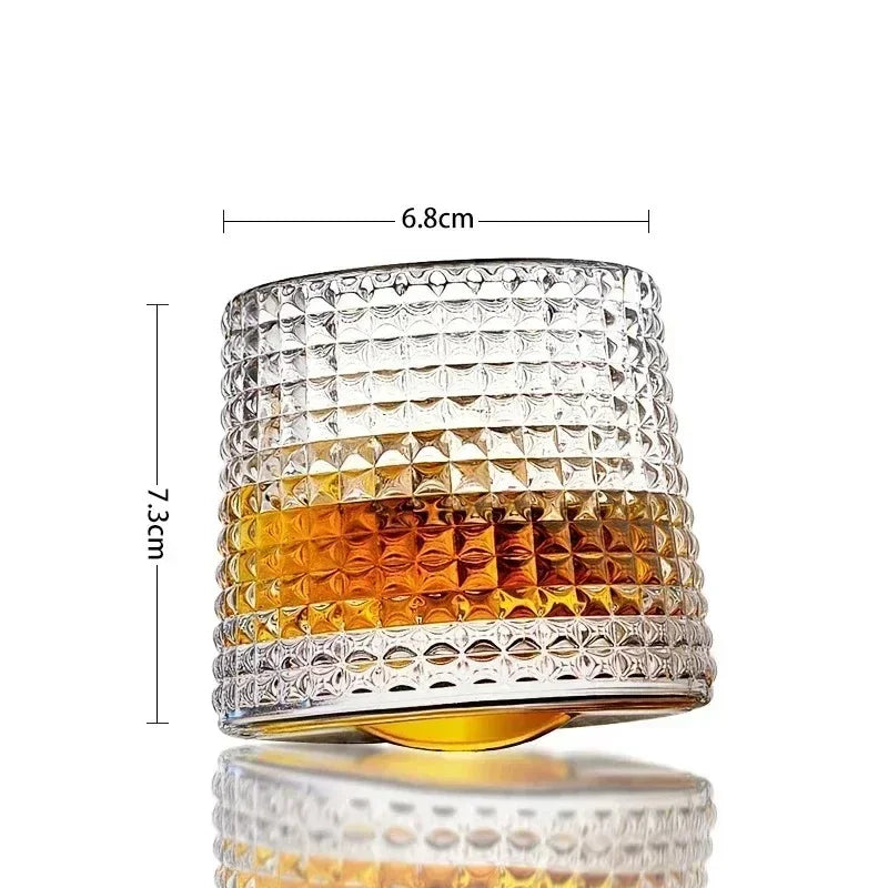 160ML Rotatable Whiskey Glass Cup Barware Old Fashioned Wine Glass with Wooden Base for Liquor Scotch Bourbon Bar Glassware Tool