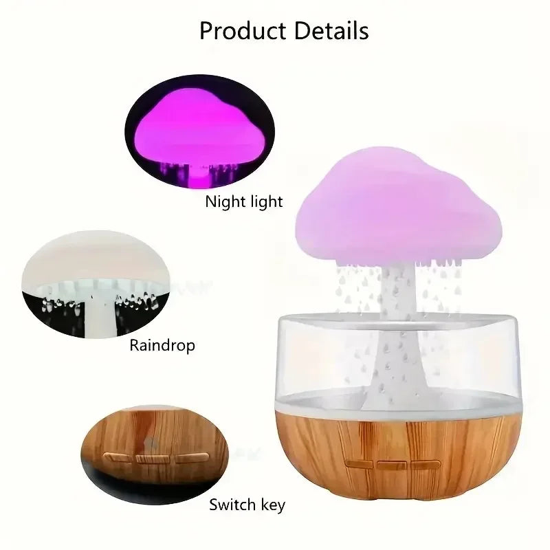 Mushroom Rain Air Humidifier Electric Aroma Diffuser Small Aromatherapy Machine Water Drops Sounds Colorful Night Lights