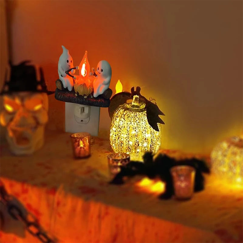 Ghost Campfire Flickering Night Light Halloween Night Lights Plug Into Wall Ghost Pumpkin Night Light Dusk To Dawn Led Lamp Home