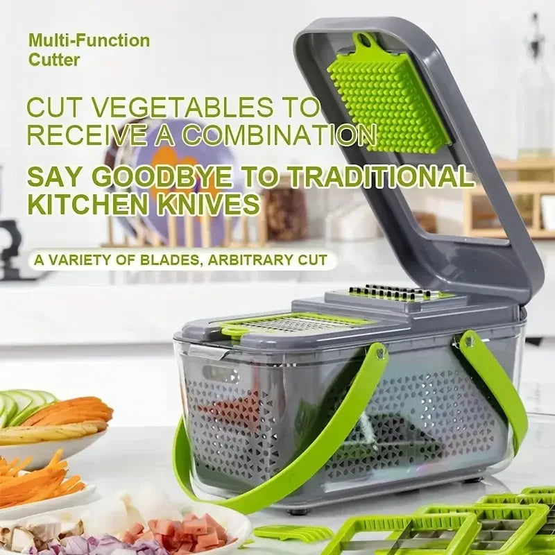 1 set, 22PCS, high-quality ABS vegetable chopper, multifunctional fruit slicer, manual food grinder, vegetable slicer, container