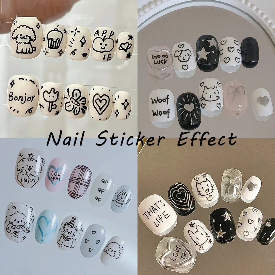 2Pcs Cartoon Cute Cat Nail Childlike Stickers Holographic Love Heart Bronzing Star Sliders Silver Chrome Nail Art Manicure Decor